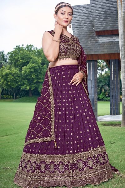 BURGUNDY JACQUARD LEHENGA CHOLI SIDERS LEHENGA