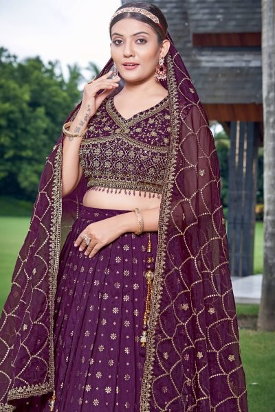 BURGUNDY JACQUARD LEHENGA CHOLI SIDERS LEHENGA