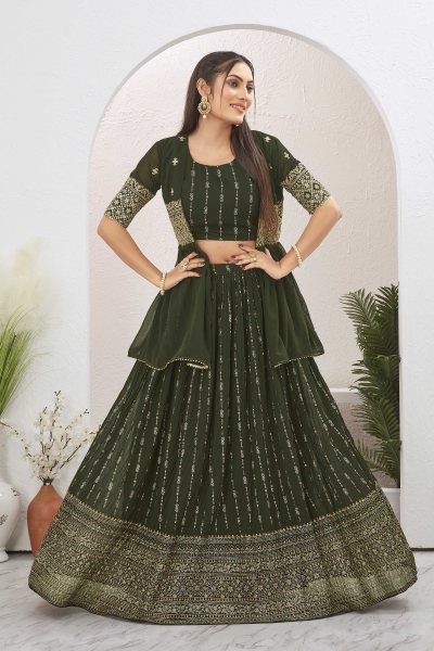 CRUSHED GEORGETTE LEHENGA WITH JACKET INDO-WESTERN LEHENGA