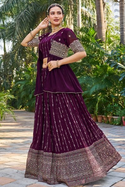 CRUSHED GEORGETTE LEHENGA WITH JACKET INDO-WESTERN LEHENGA