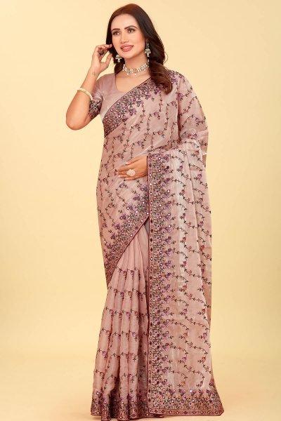 EMBROIDERY PURE MIRROR WORKED SAREE 