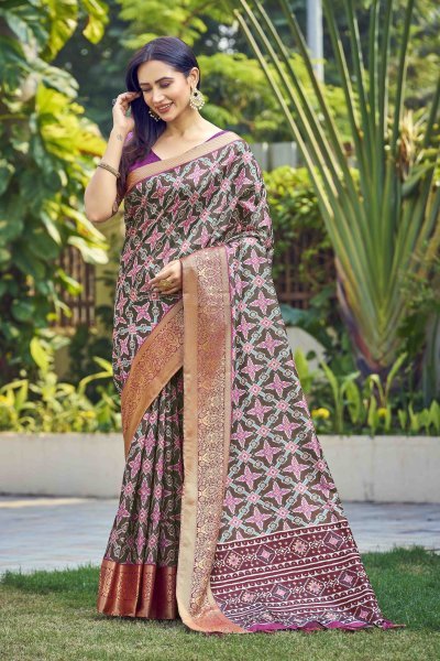 ETHNIC MOTIF PRINT SILK SAREE SAREE