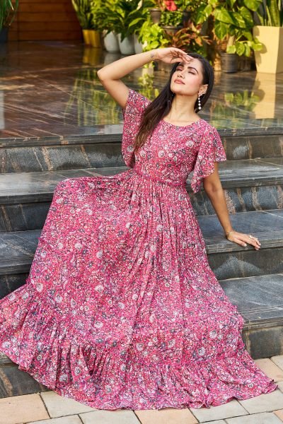 ETHNIC MOTIF PRINTED FIT AND FLARE DRESS DRESSES