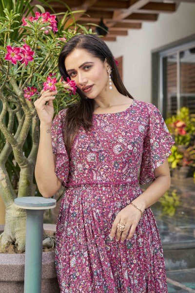 ETHNIC MOTIF PRINTED FIT AND FLARE DRESS DRESSES