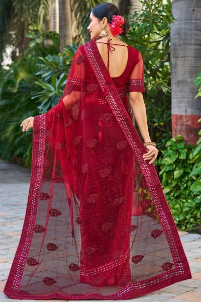 Floral Embellished Mirror Work Saree SAREE