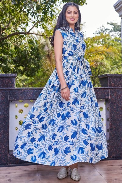 Floral Print Fit   Flare Maxi Dress Ethnic Dresses