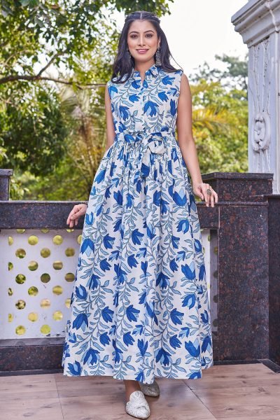 Floral Print Fit   Flare Maxi Dress Ethnic Dresses