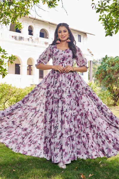 Floral Print Flaired Gown GOWN