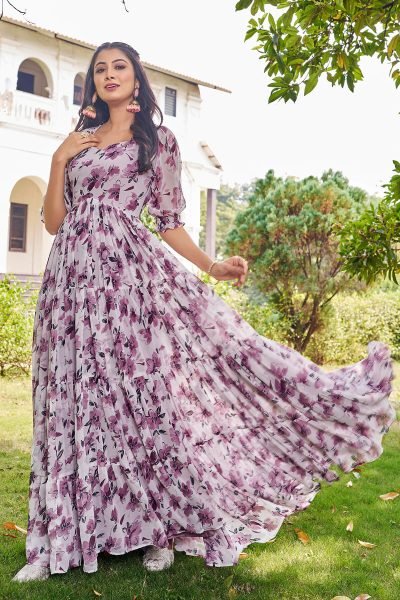 Floral Print Flaired Gown GOWN