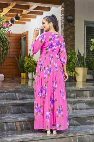 FLORAL PRINT FLAIRED GOWN ETHNIC GOWN