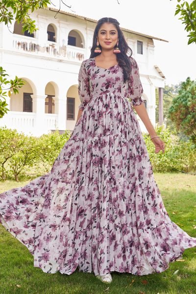 Floral Print Flaired Gown GOWN