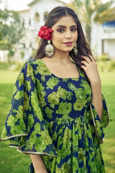 Floral Print Georgette Fit & Flare Maxi Dress GOWN