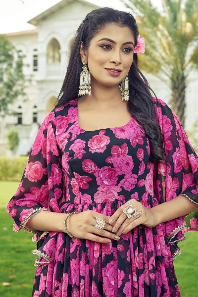 Floral Print Georgette Fit & Flare Maxi Dress GOWN