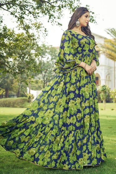 Floral Print Georgette Fit & Flare Maxi Dress GOWN