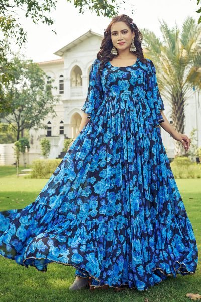 Floral Print Georgette Fit & Flare Maxi Dress GOWN