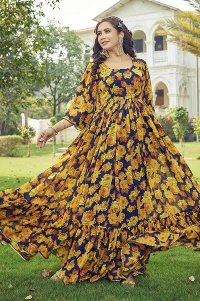 Floral Print Georgette Fit & Flare Maxi Dress GOWN