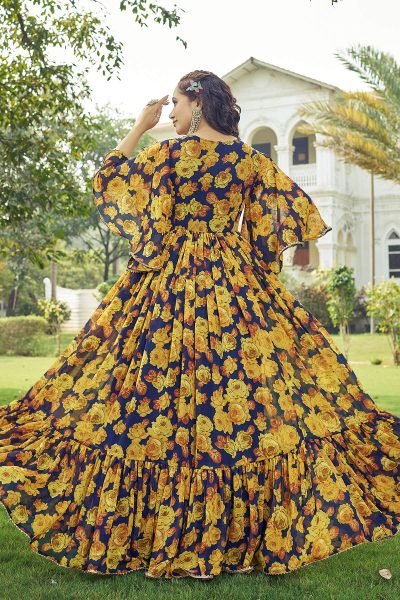 Floral Print Georgette Fit & Flare Maxi Dress GOWN
