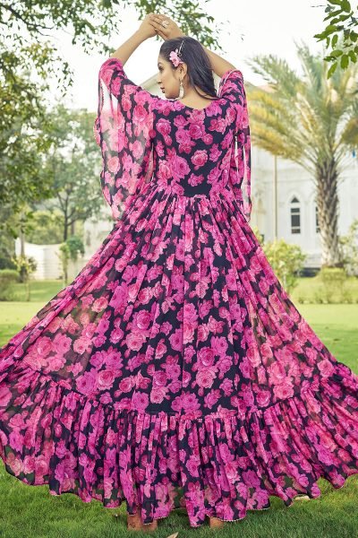 Floral Print Georgette Fit & Flare Maxi Dress GOWN