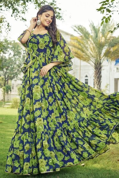 Floral Print Georgette Fit & Flare Maxi Dress GOWN