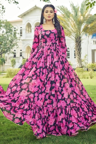 Floral Print Georgette Fit & Flare Maxi Dress GOWN