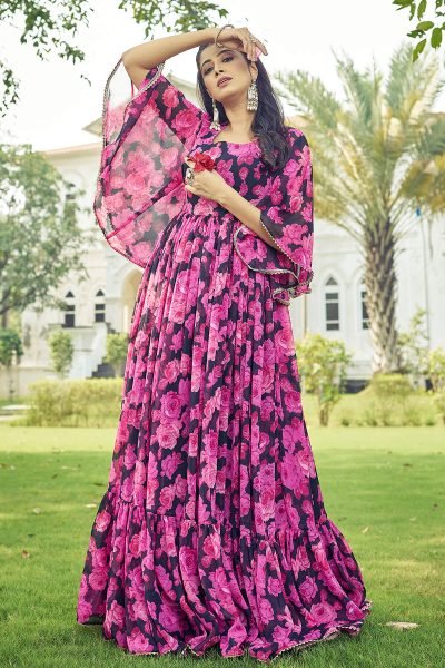 Floral Print Georgette Fit & Flare Maxi Dress GOWN