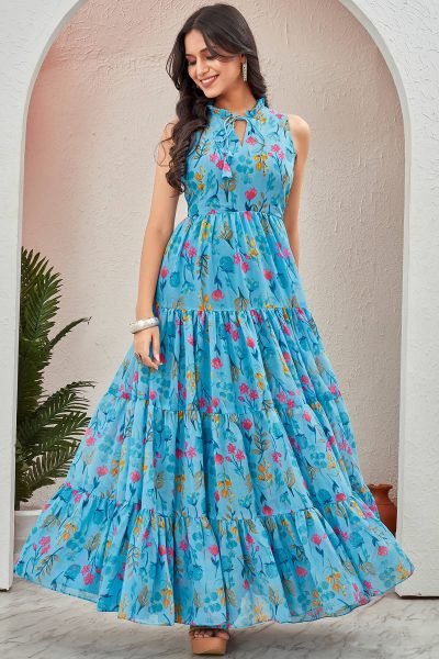 Floral Printed Georgette Maxi Dress DRESSES