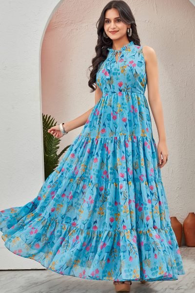 Floral Printed Georgette Maxi Dress DRESSES