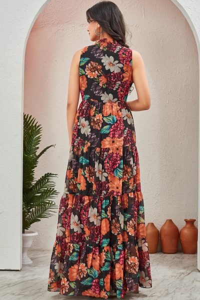 Floral Printed Georgette Maxi Dress DRESSES