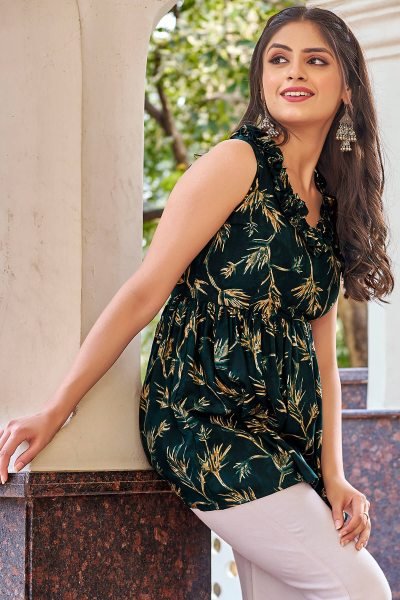Floral Printed Tunic with Gathered Details Tunic