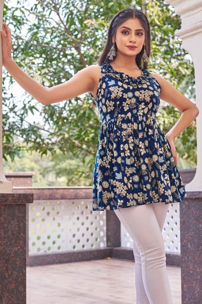 Floral Printed V Neck Sleeveless Tunic Tunic