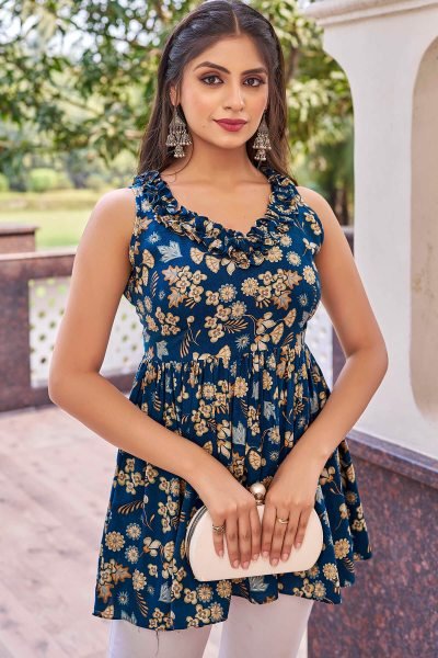 Floral Printed V Neck Sleeveless Tunic Tunic
