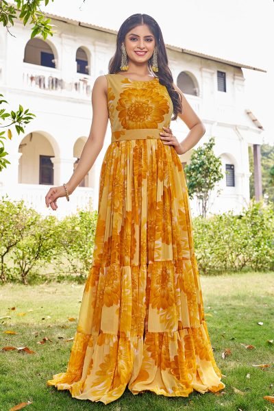 FloralPrint Multi Layered Flaired Gown GOWN
