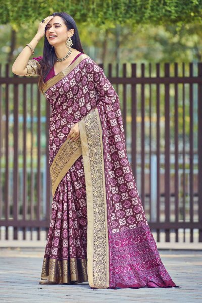 GEOMETRIC PRINT SILK SAREE SAREE