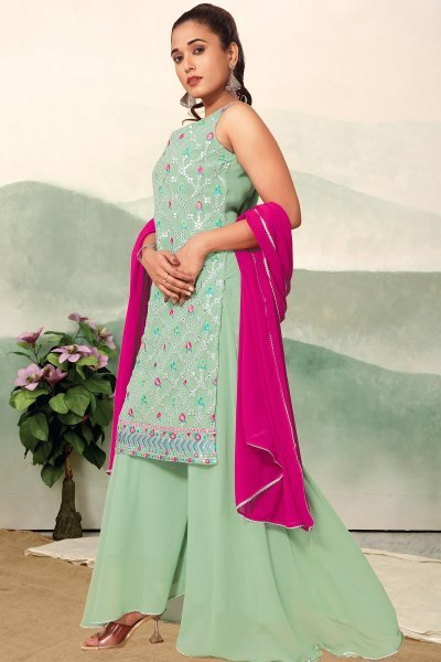 Green Georgette Sharara Set SHARARA SET