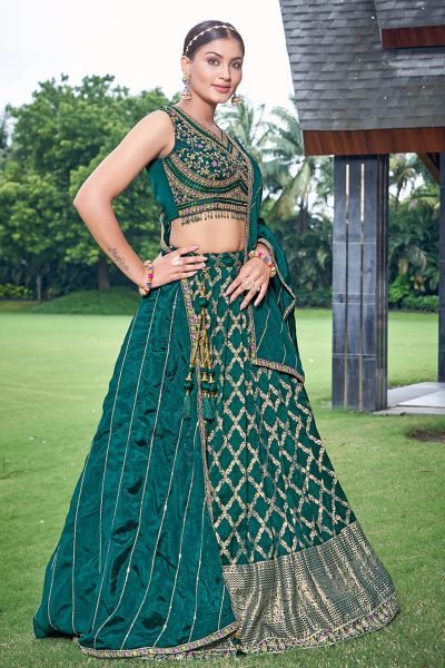Green Viscose Jacquard Lehenga Choli MEHENDI FUNCTION