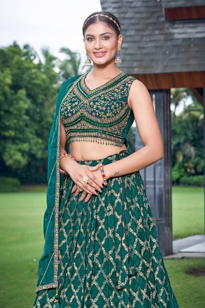 Green Viscose Jacquard Lehenga Choli MEHENDI FUNCTION