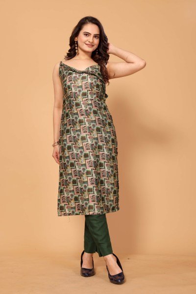 GREEN WOMEN PRINTED KURTA SET KURTA SET