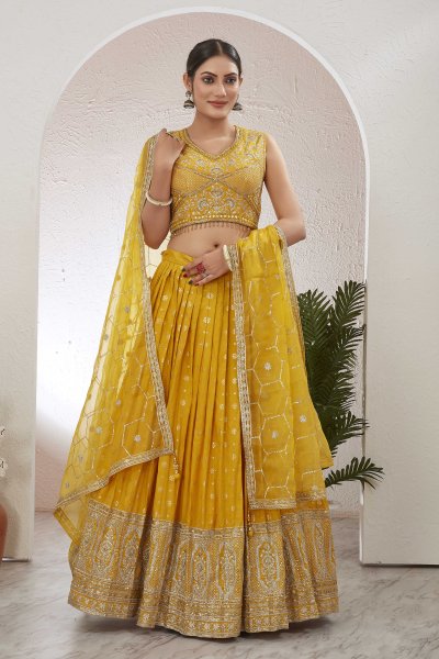 JACQUARD LEHENGA CHOLI HALDI LEHENGA