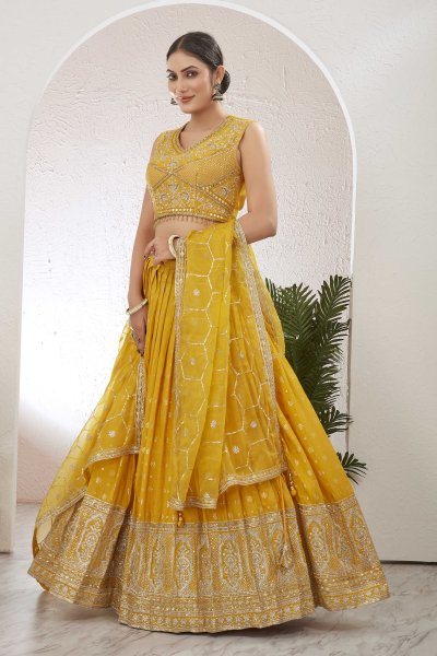 JACQUARD LEHENGA CHOLI HALDI LEHENGA