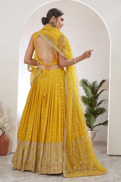 JACQUARD LEHENGA CHOLI HALDI LEHENGA