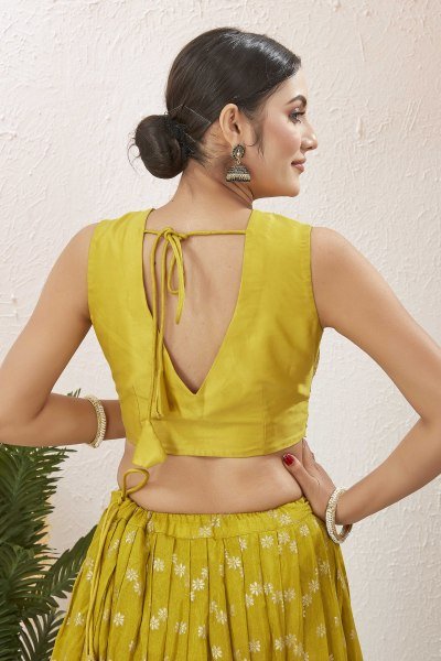 LEMON YELLOW VISCOSE JACQUARD LEHENGA CHOLI HALDI LEHENGA