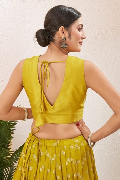 LEMON YELLOW VISCOSE JACQUARD LEHENGA CHOLI HALDI LEHENGA