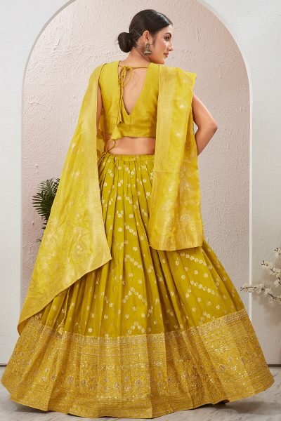 LEMON YELLOW VISCOSE JACQUARD LEHENGA CHOLI HALDI LEHENGA