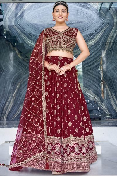 MAROON JACQUARD LEHENGA CHOLI SIDERS LEHENGA