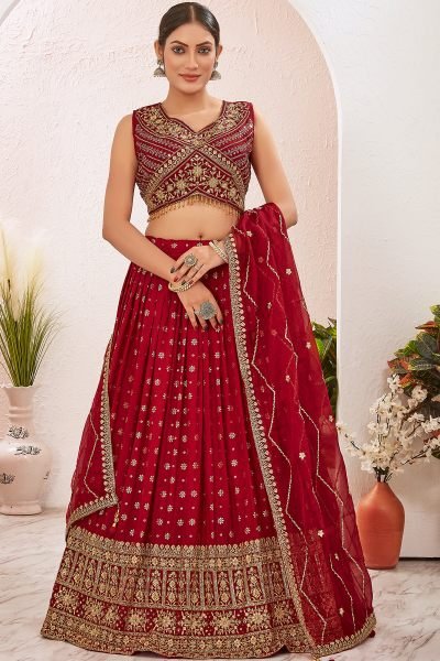 MAROON JACQUARD LEHENGA CHOLI SIDERS LEHENGA