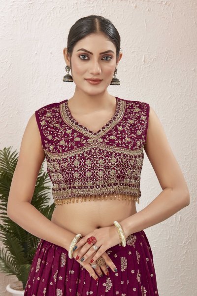 MAROON JACQUARD LEHENGA CHOLI SIDERS LEHENGA