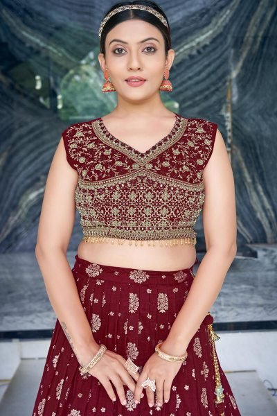 MAROON JACQUARD LEHENGA CHOLI SIDERS LEHENGA