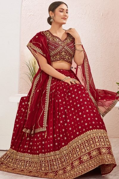 MAROON JACQUARD LEHENGA CHOLI SIDERS LEHENGA