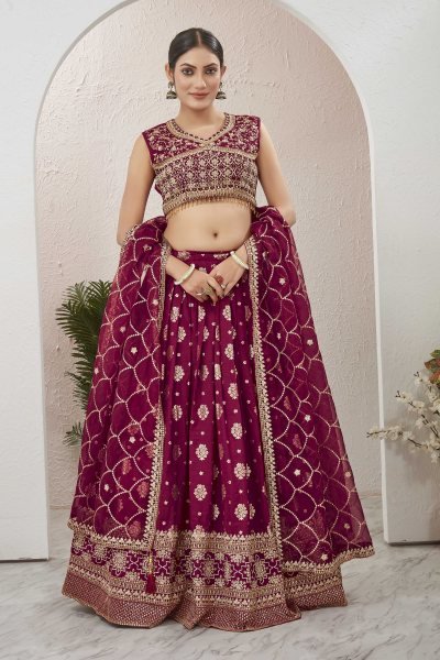 MAROON JACQUARD LEHENGA CHOLI SIDERS LEHENGA