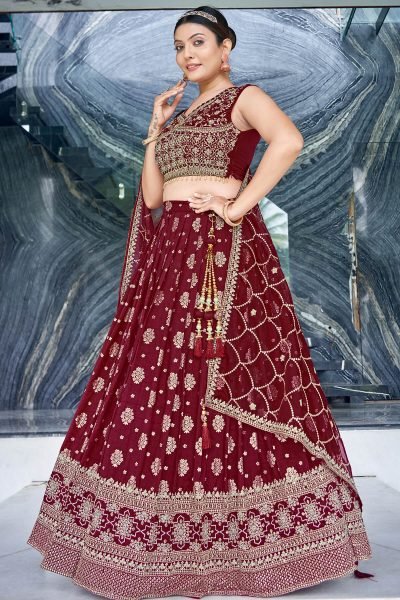 MAROON JACQUARD LEHENGA CHOLI SIDERS LEHENGA